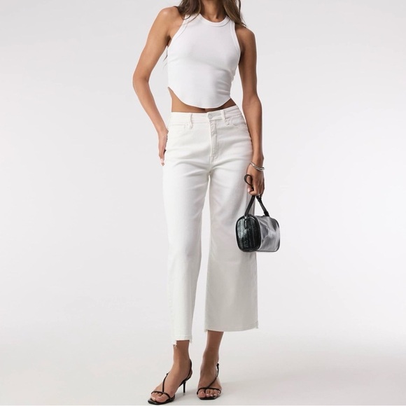 Good American white good waist cropped palazzo jeans size 14 NWT - Picture 4 of 10